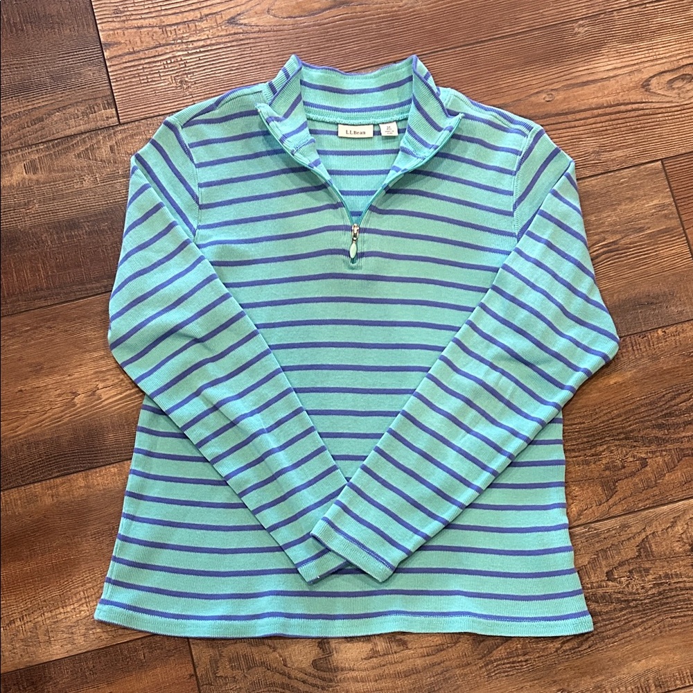 L.L. Bean Women's Teal and Purple Striped Half Zip